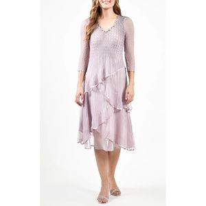 NEW Komarov Beaded V-Neck Layered 3/4 Sleeve Dress, XL